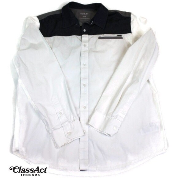 GUESS Men's Casual Button Down Blue White Long Sleeve Sz L - Picture 1 of 7